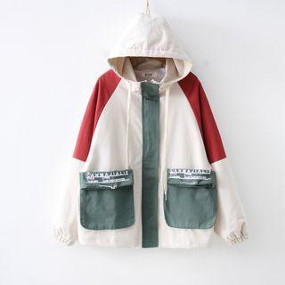 Lettering Hooded Zip Jacket Almond Red - One Size