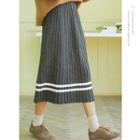 Striped Midi Knit Straight-fit Skirt Dark Gray - One Size