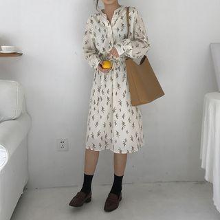 Long-sleeve Midi Chiffon A-line Dress