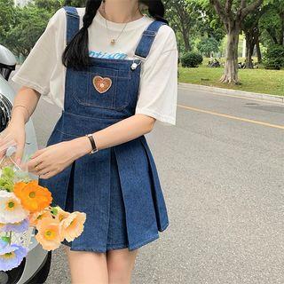 Pleated Denim Overall Dress