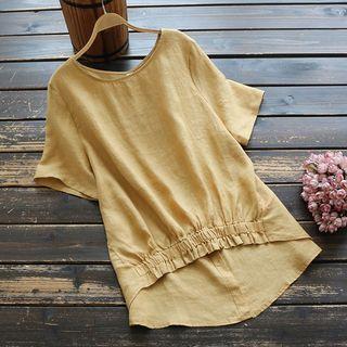 Elbow-sleeve High-low Crinkled Top