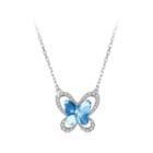 925 Sterling Silver Fashion Elegant Butterfly Necklace With Blue Austrian Element Crystal Silver - One Size