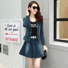 Lace-panel Denim Jacket / Tank Top / Denim Skirt