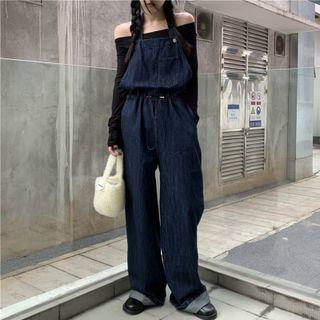 Wide Leg Denim Dungarees Blue - One Size