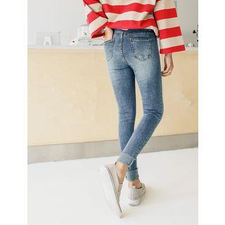 Waist-band Fray-hem Skinny Jeans