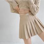 Tie High-waist Embroidered Pleated Mini Skirt