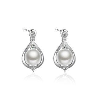 Simple And Elegant Water Drop-shaped Pearl Earrings Silver - One Size