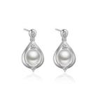Simple And Elegant Water Drop-shaped Pearl Earrings Silver - One Size