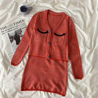 Melange Cardigan / Pencil Skirt / Set