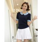 Scallop-collar Contrast-trim Top