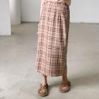 Plaid Midi Straight-fit Wrap Skirt