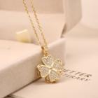 Clover Rhinestone Pendant Stainless Steel Necklace 1pc - Gold - One Size