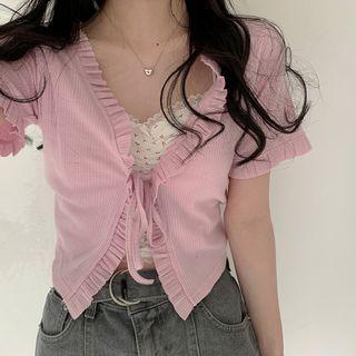 Ruffled Short-sleeve Cardigan
