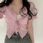 Ruffled Short-sleeve Cardigan