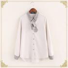 Long-sleeve Tie-neck Contrast Trim Blouse