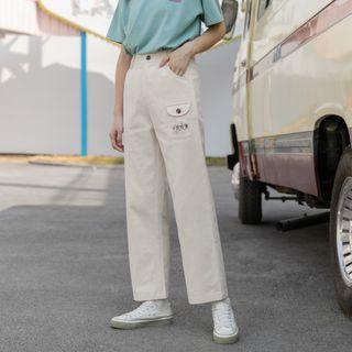 Crop Straight Fit Pants Beige - L