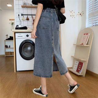 Slit Denim A-line Sheath Skirt