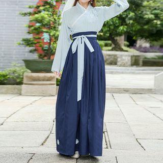 Set: Traditional Chinese Long-sleeve Top + Maxi Skirt