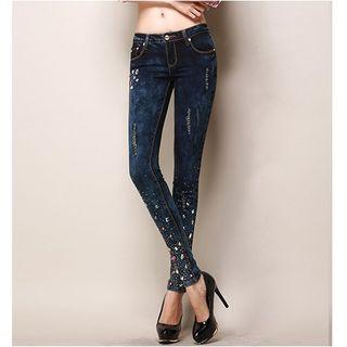 Rhinestone Studded Skinny Jeans