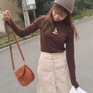 Turtleneck Long Sleeve Letter Embroidered T-shirt