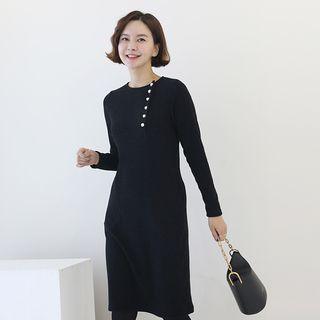 Button-trim Dress Black - One Size