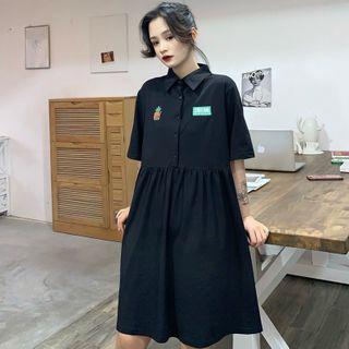 Pineapple Embroidered Short-sleeve Shirtdress