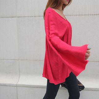 V-neck Slit-sleeve Empire Top