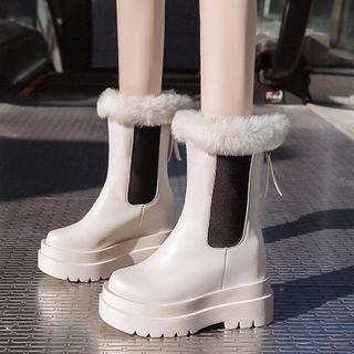 Fluffy Trim Hidden Wedge Platform Mid-calf Boots