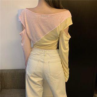 Two-tone Cut-out Long-sleeve T-shirt