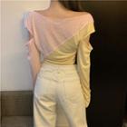 Two-tone Cut-out Long-sleeve T-shirt