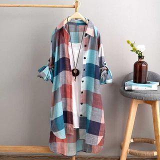Plaid Long Sheer Shirt Jacket