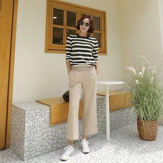 3/4-sleeve Marine Stripe Knit Top