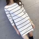 Striped Long-sleeve Knit Sheath Dress