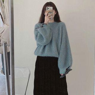 Set: V-neck Cardigan + Print Skirt