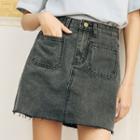 Dual Pocket Washed A-line Denim Skirt