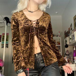 Plain Lace-up Long-sleeve Crop Top