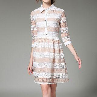 Panel 3/4-sleeve Collared Dress