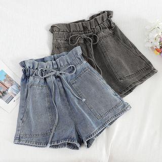 High-waist Lace-up Denim Shorts