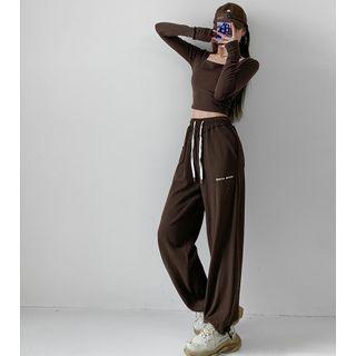 Lettering Loose-fit Jogger Pants In 5 Colors