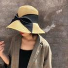 Bow-accent Foldable Straw Sun Hat As Shown In Figure - One Size