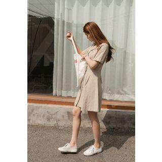 Wide-collar Linen Blend A-line Shirtdress