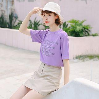 Short-sleeve Print T-shirt Purple - One Size