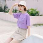 Short-sleeve Print T-shirt Purple - One Size