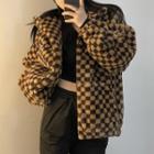 Plaid Padded Jacket Plaid - Dark Brown - One Size
