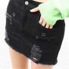 Inset Shorts Distressed Mini Pencil Skirt