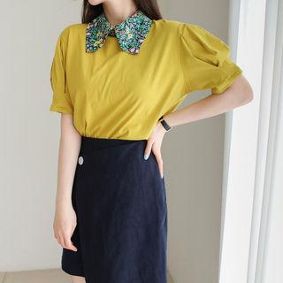 Floral Collar Short-sleeve Top