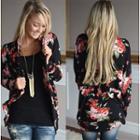 Long-sleeve Floral Open-front Top