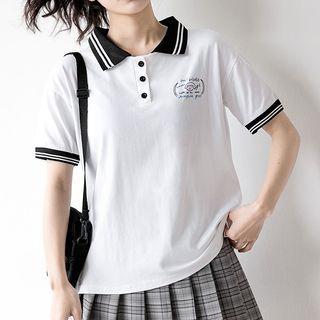 Printed Contrast Trim Short-sleeve Polo Shirt