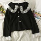 Lace Ruffle-trim Peter Pan-collar Loose Knit Shirt In 5 Colors