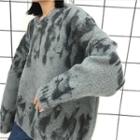 Long Sleeve Pattern Sweater Gray - One Size